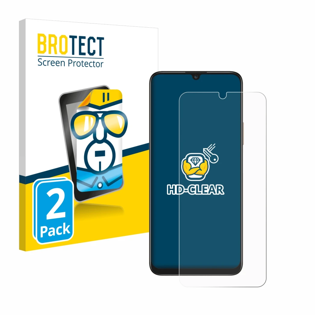Face avant d’un emballage produit avec le logo de la marque BROTECT. À côté, l’appareil Honor X7 est représenté avec la protec