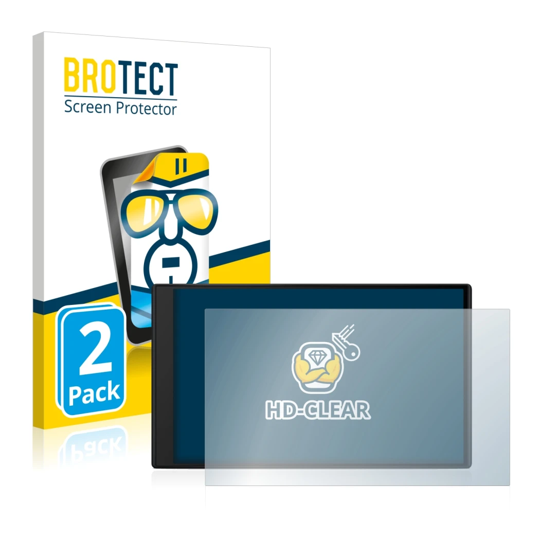 Face avant d’un emballage produit avec le logo de la marque BROTECT. À côté, l’appareil Garmin Camper 795 est représenté avec