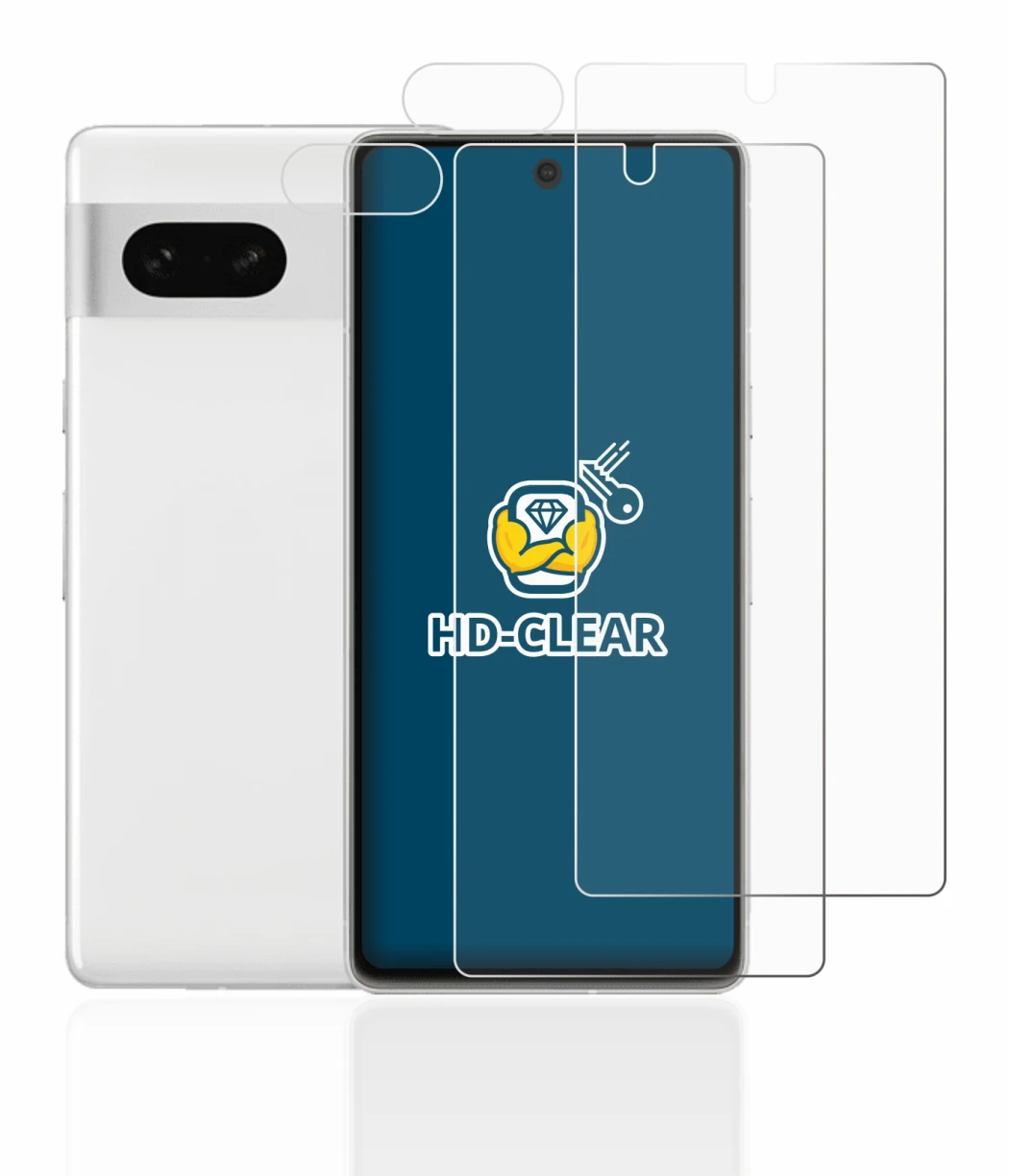 Image de l'appareil Google Pixel 7 (Avant+Caméra) avec une grande variété de protections d'écran.