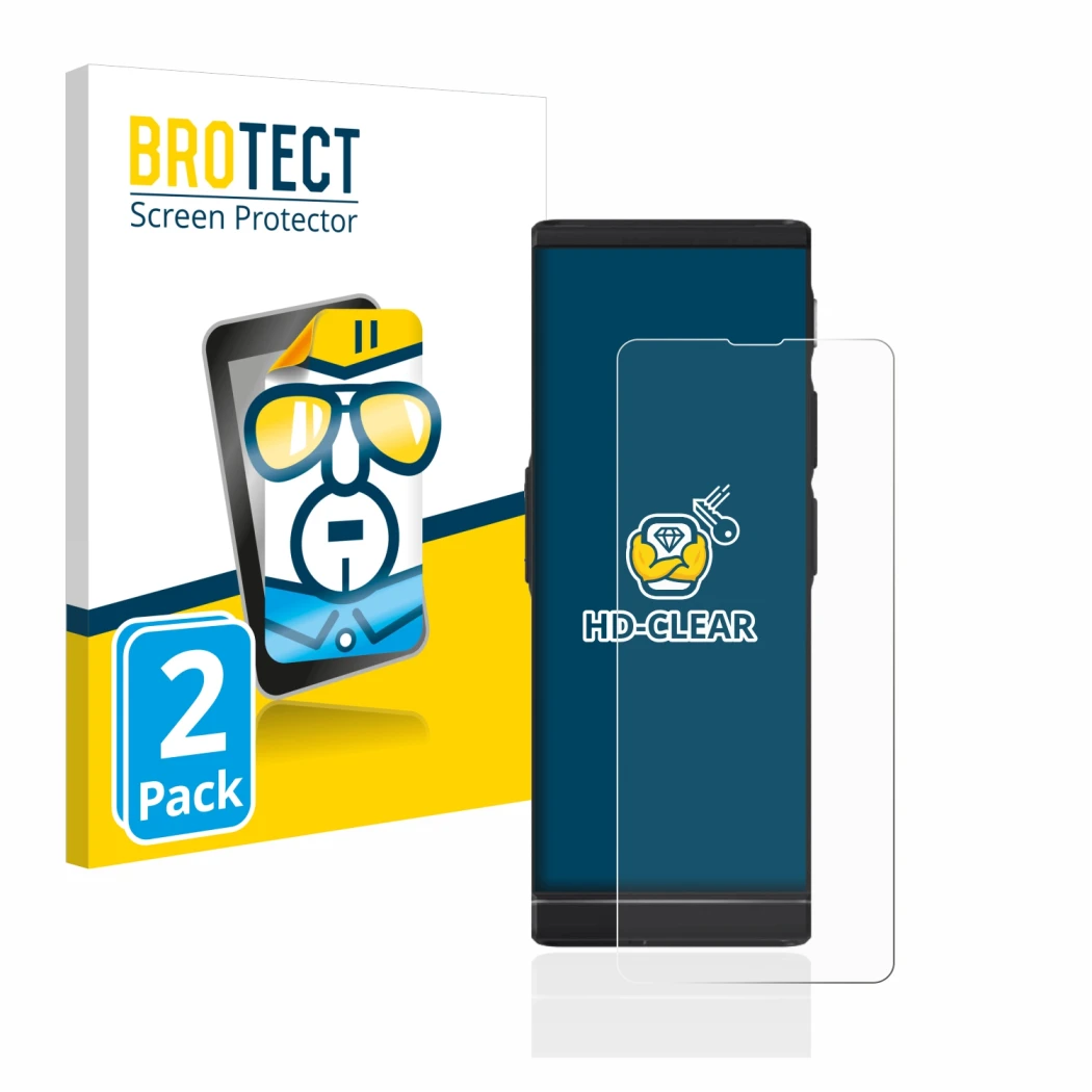 Face avant d’un emballage produit avec le logo de la marque BROTECT. À côté, l’appareil Vasco Translator V4 est représenté ave