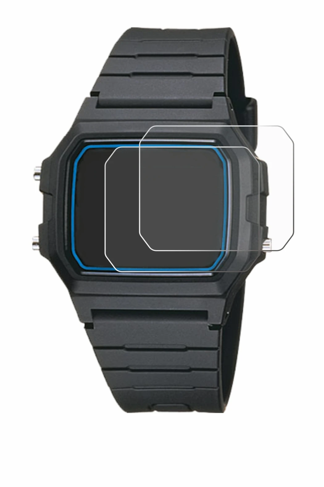 Image de l'appareil Casio F-105W-1AWYEF avec une grande variété de protections d'écran.