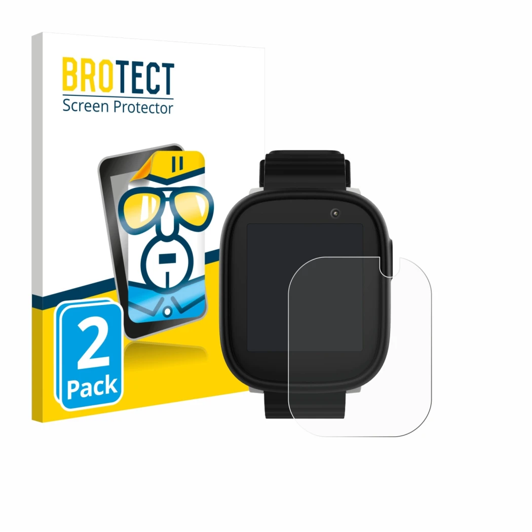 Face avant d’un emballage produit avec le logo de la marque BROTECT. À côté, l’appareil Xplora X6 Play 2022 (1ère génération) 