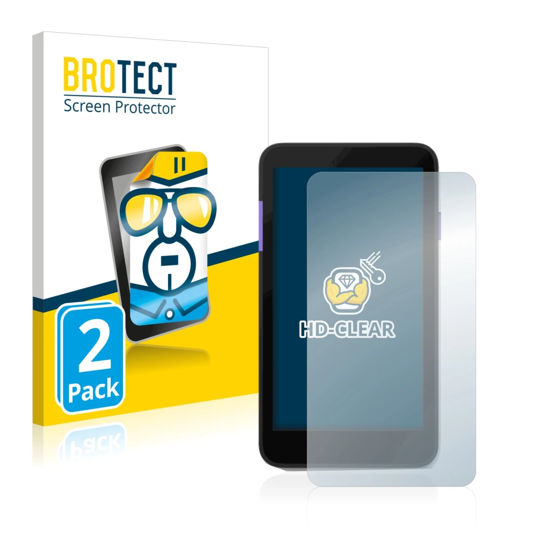 Face avant d’un emballage produit avec le logo de la marque BROTECT. À côté, l’appareil Zettle Terminal (by Paypal) est représ