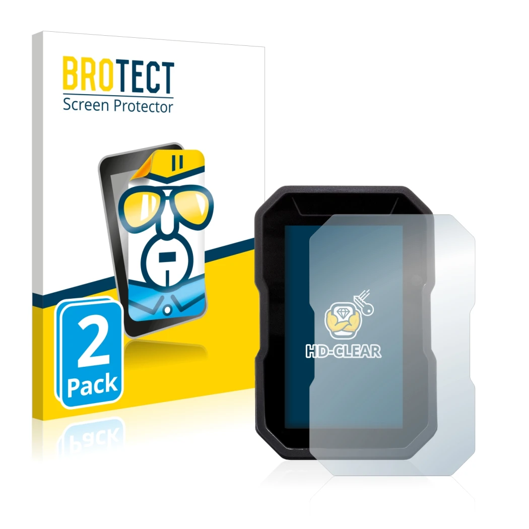 Face avant d’un emballage produit avec le logo de la marque BROTECT. À côté, l’appareil Ducati DesertX 2022 est représenté ave