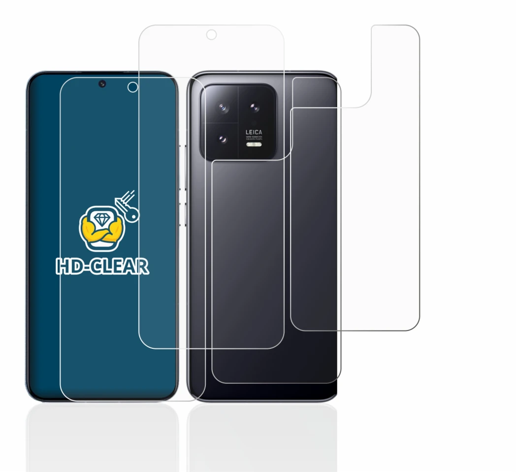 Image de l'appareil Xiaomi 13 (Avant+Arrière) avec une grande variété de protections d'écran.