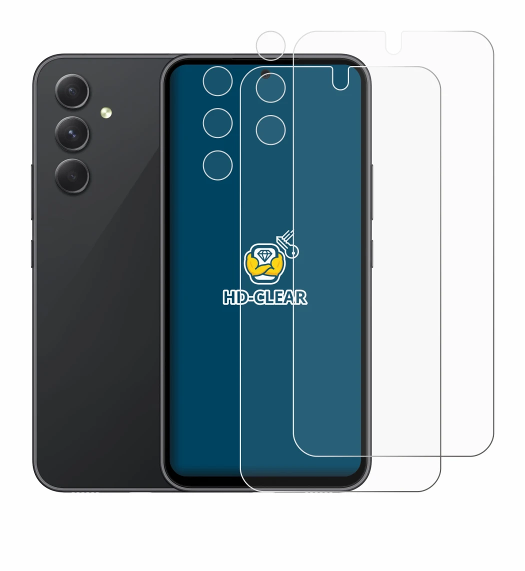 Image de l'appareil Samsung Galaxy A54 5G (Avant+Caméra) avec une grande variété de protections d'écran.