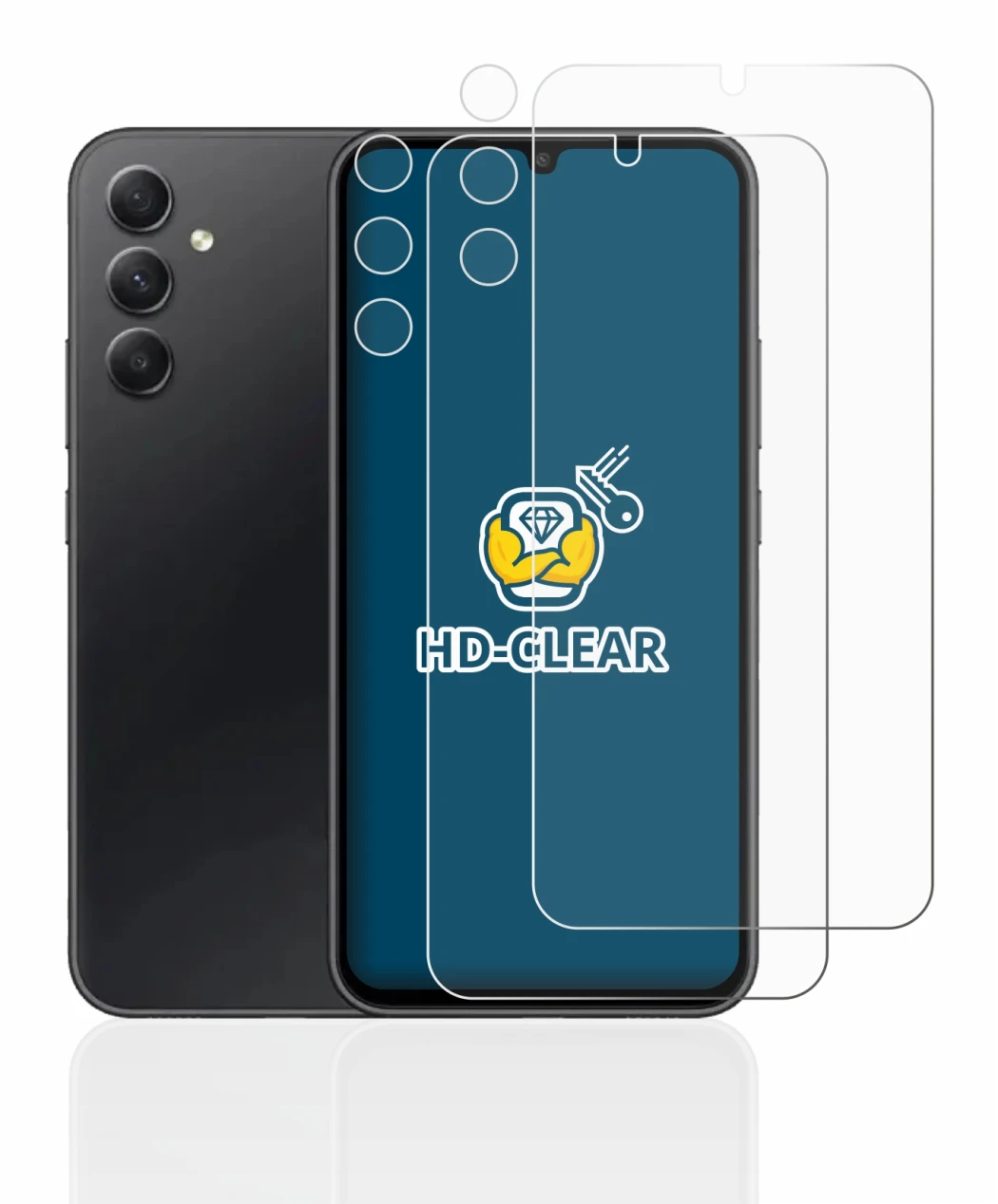 Image de l'appareil Samsung Galaxy A34 5G (Avant+Caméra) avec une grande variété de protections d'écran.