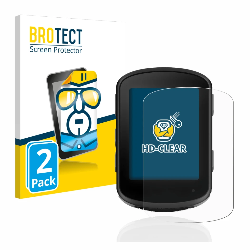 Face avant d’un emballage produit avec le logo de la marque BROTECT. À côté, l’appareil Garmin Edge 840 est représenté avec la