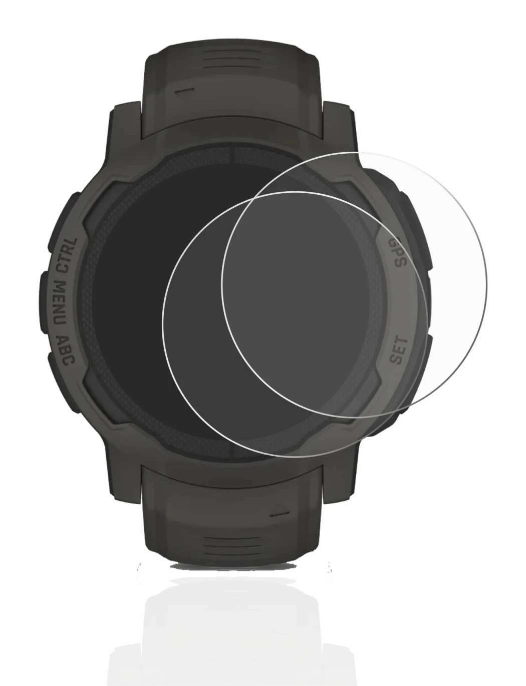 Image de l'appareil Garmin Instinct 2 Solar avec une grande variété de protections d'écran.