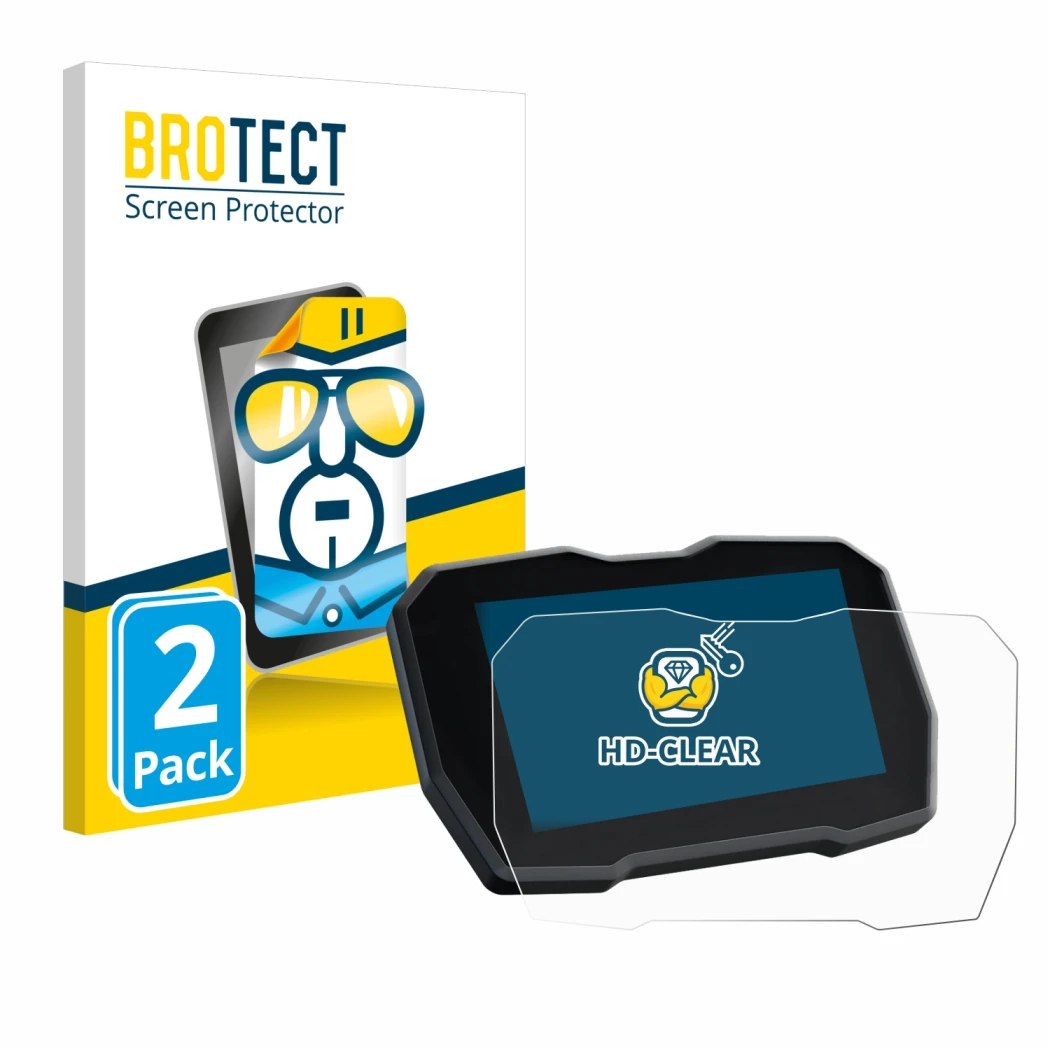 Face avant d’un emballage produit avec le logo de la marque BROTECT. À côté, l’appareil Ducati Multistrada V4 2021+ est représ