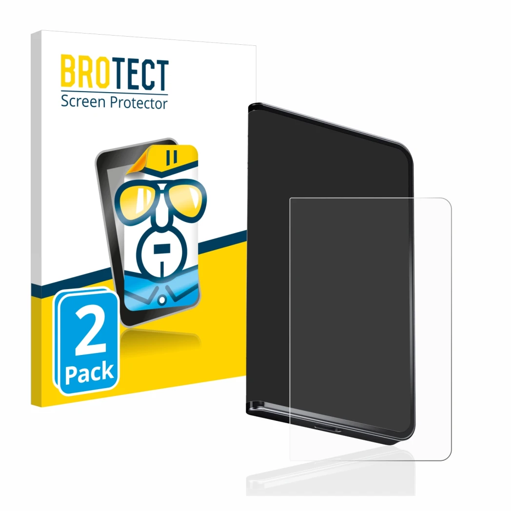 Face avant d’un emballage produit avec le logo de la marque BROTECT. À côté, l’appareil Ledger Stax crypto wallet est représen