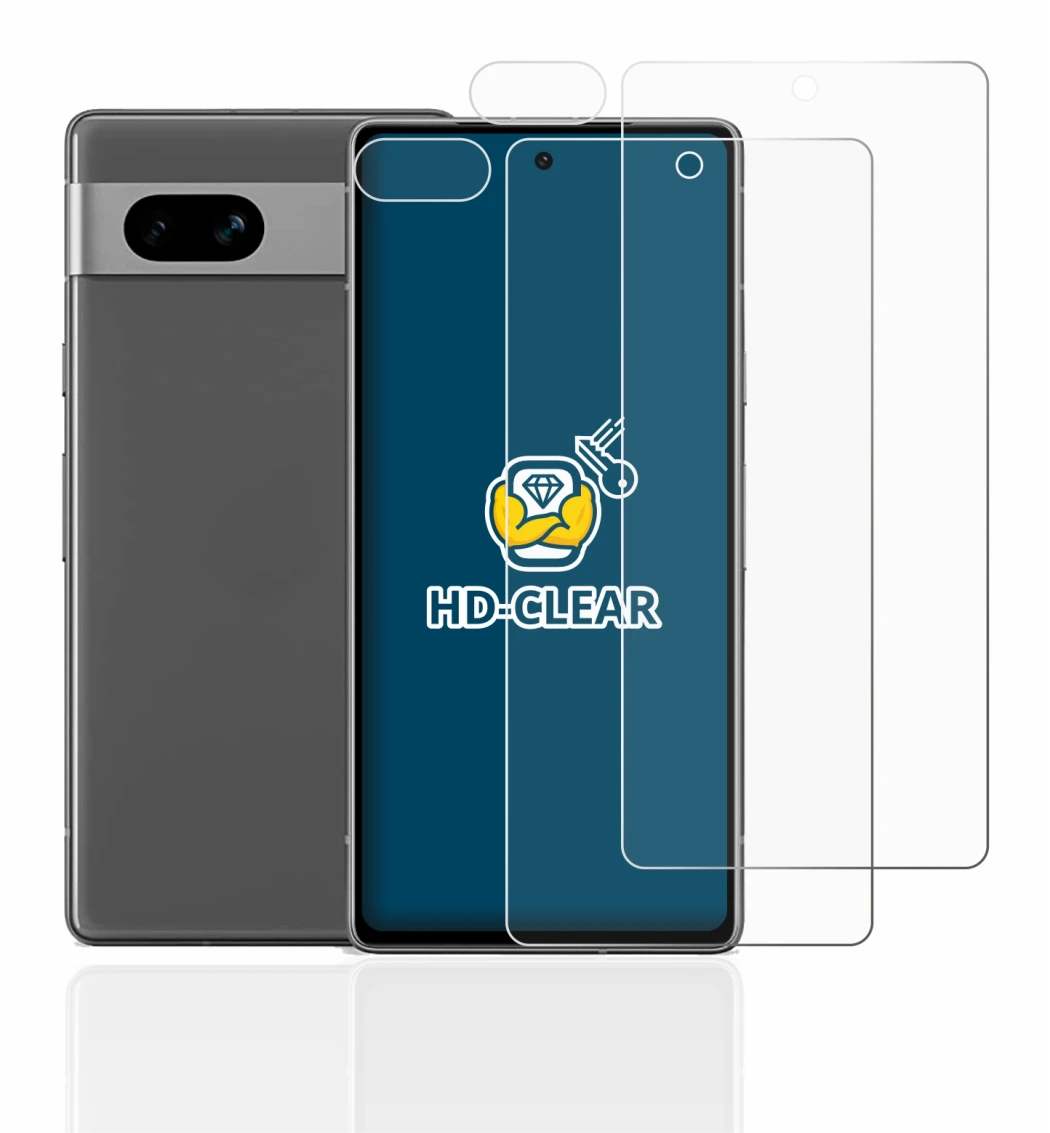 Image de l'appareil Google Pixel 7a (Avant+Caméra) avec une grande variété de protections d'écran.