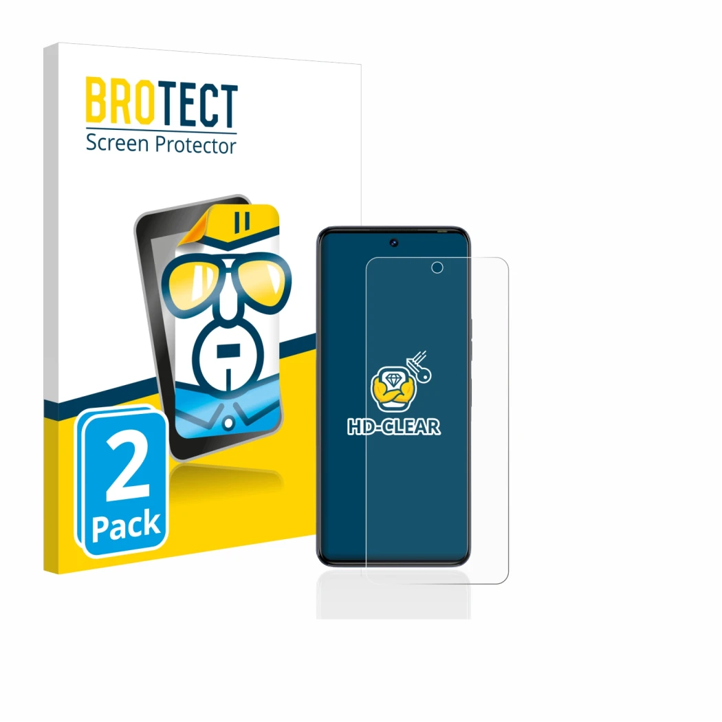 Face avant d’un emballage produit avec le logo de la marque BROTECT. À côté, l’appareil Tecno Camon 20 Pro est représenté avec