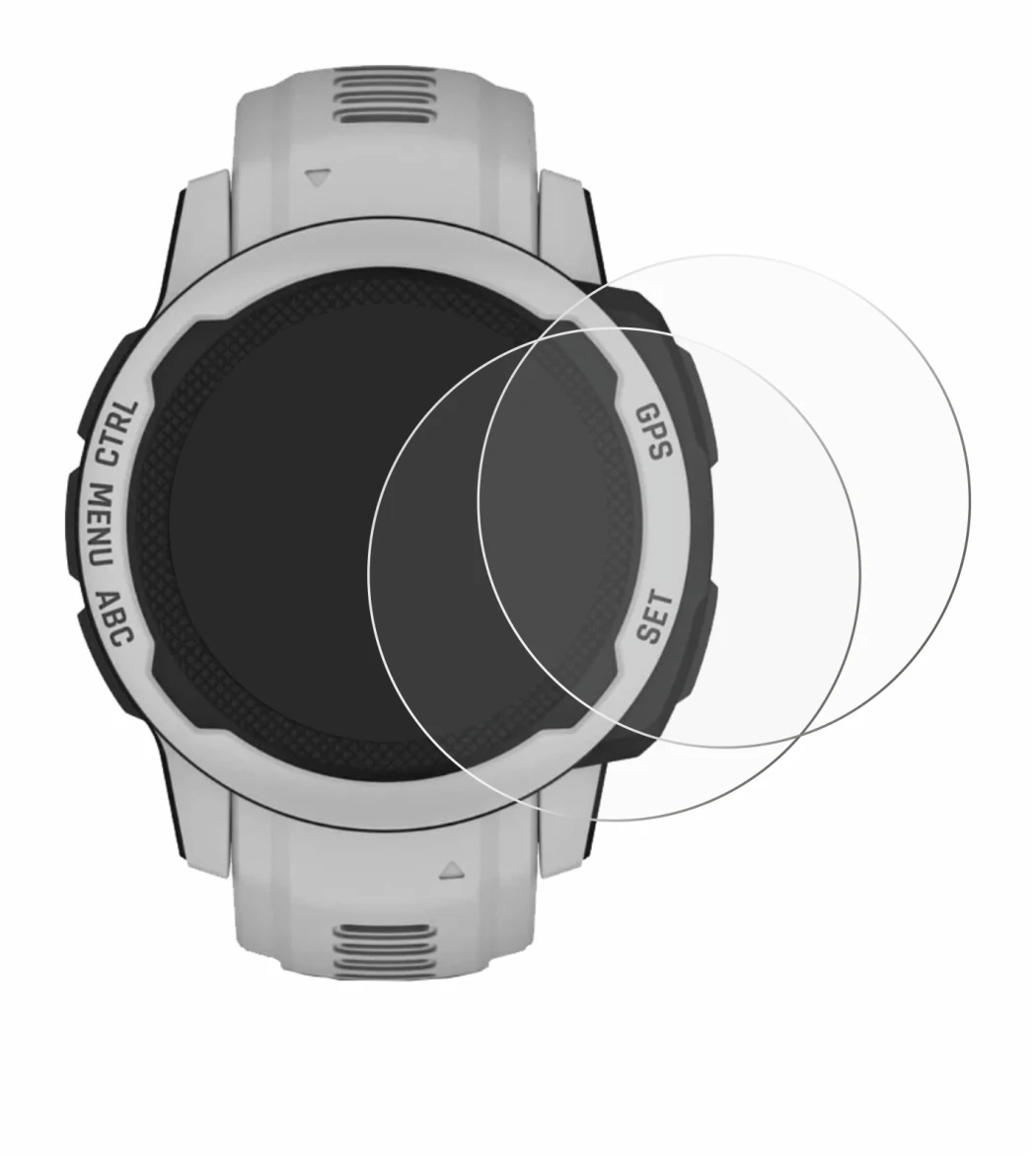 Image de l'appareil Garmin Instinct 2S Solar (40 mm) avec une grande variété de protections d'écran.