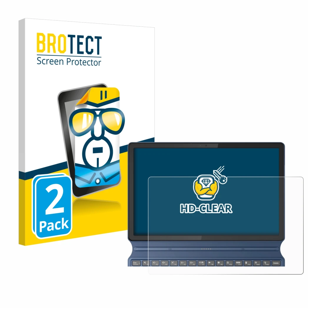 Face avant d’un emballage produit avec le logo de la marque BROTECT. À côté, l’appareil Lenovo IdeaPad Duet 3i Gen 8 11