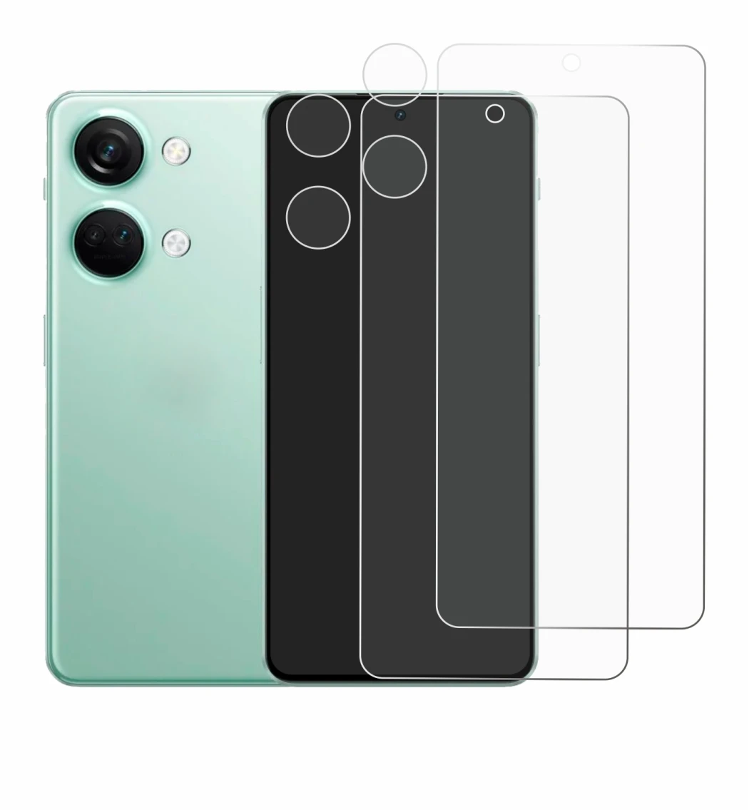 Image de l'appareil OnePlus Nord 3 5G (Avant+Caméra) avec une grande variété de protections d'écran.
