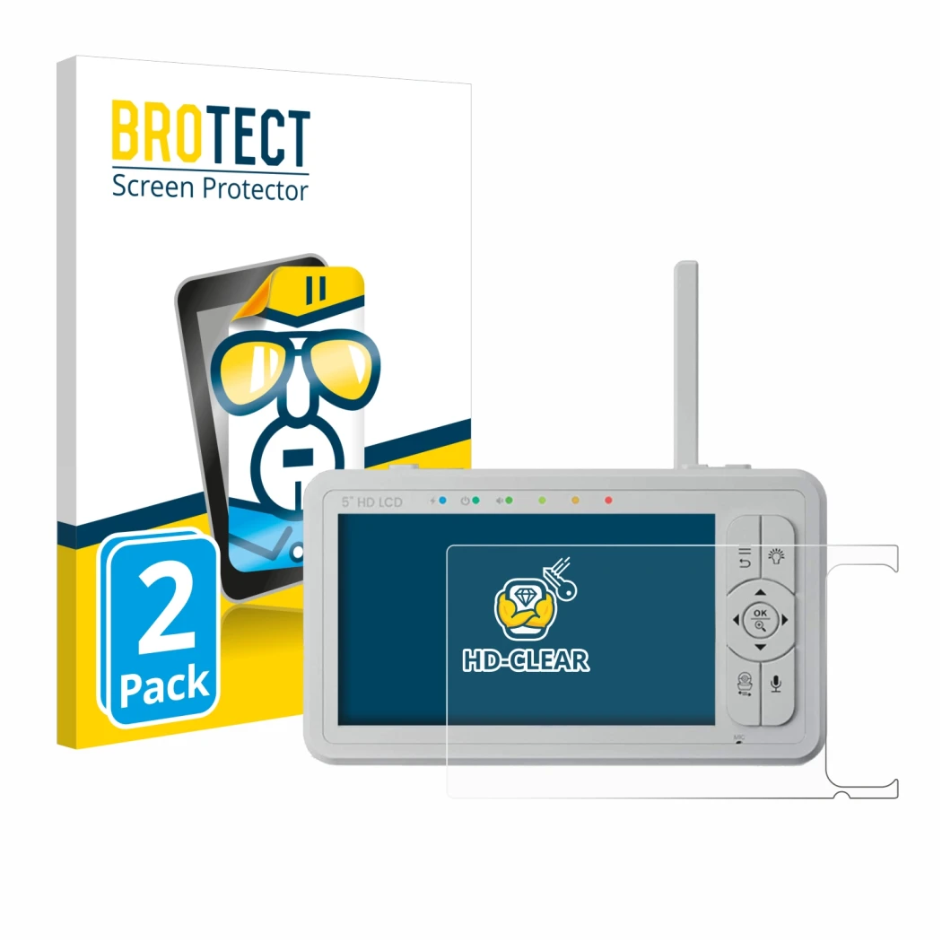 Face avant d’un emballage produit avec le logo de la marque BROTECT. À côté, l’appareil Babysense HD S2 5
