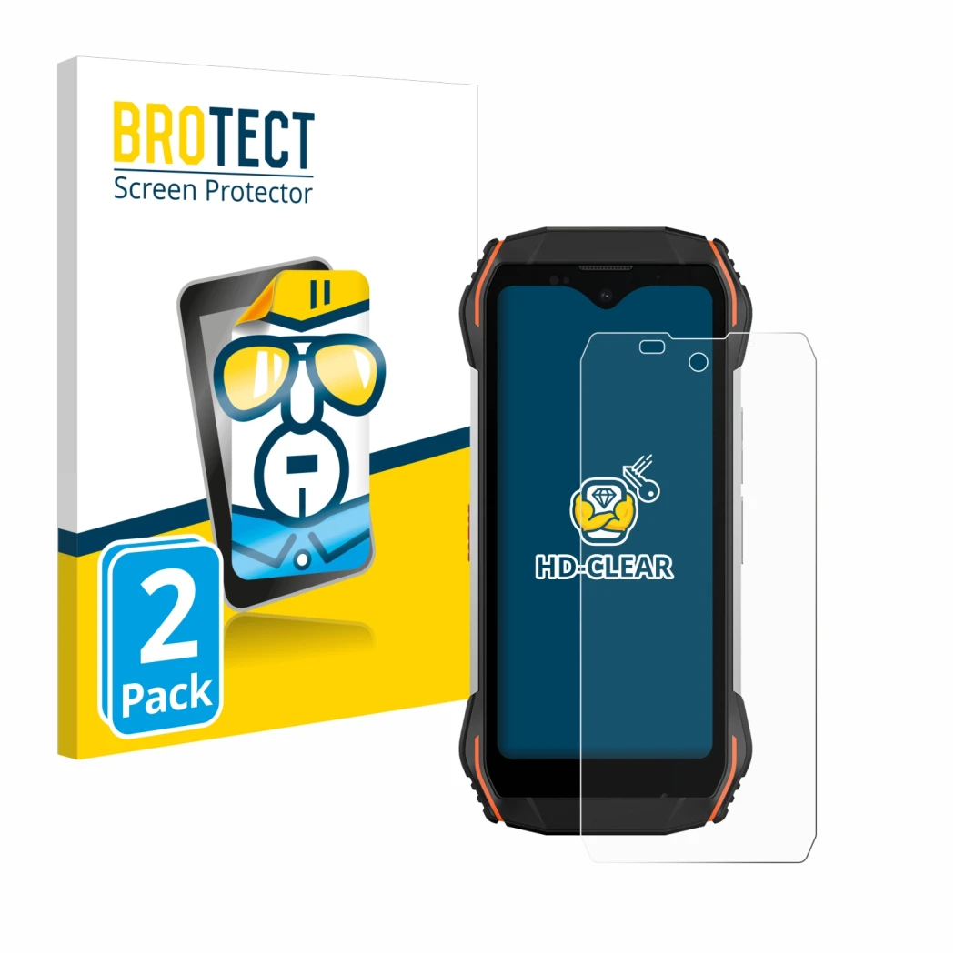 Face avant d’un emballage produit avec le logo de la marque BROTECT. À côté, l’appareil Blackview N6000 est représenté avec la