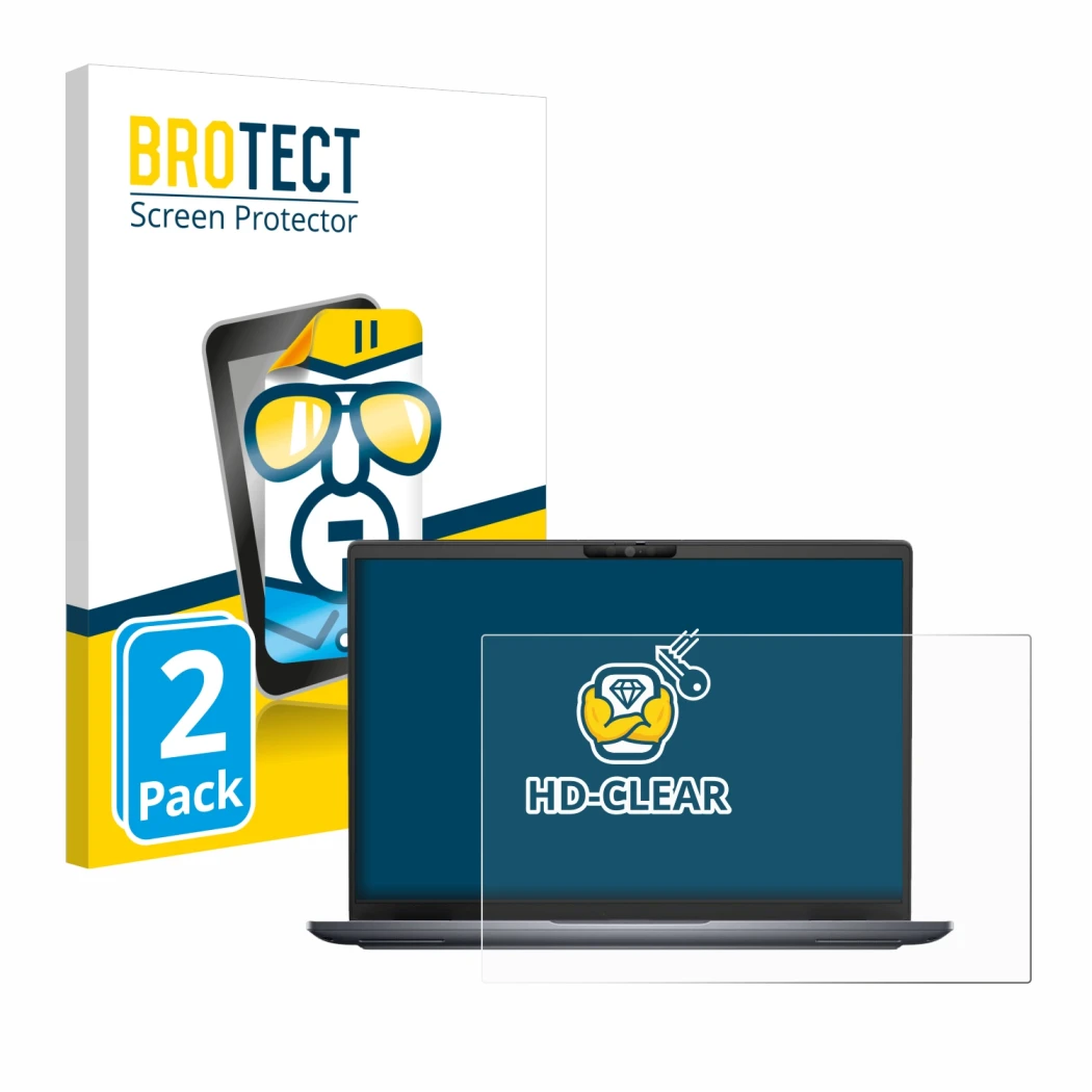 Face avant d’un emballage produit avec le logo de la marque BROTECT. À côté, l’appareil Dell Latitude 7340 est représenté avec