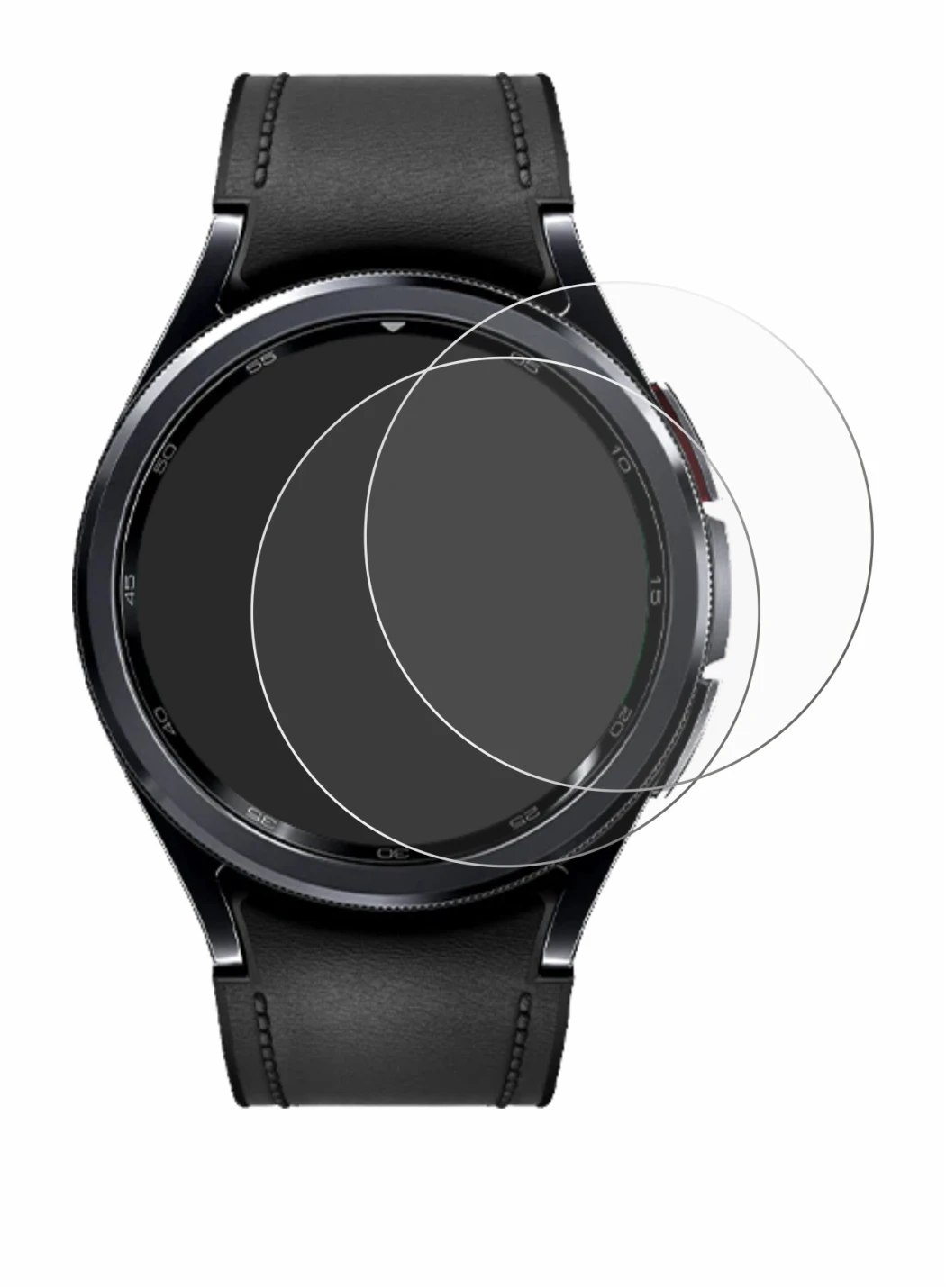 Image de l'appareil Samsung Galaxy Watch 6 Classic (43 mm) avec une grande variété de protections d'écran.