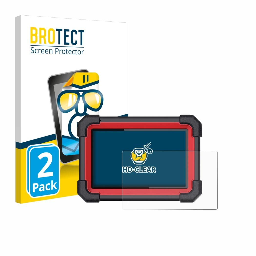 Face avant d’un emballage produit avec le logo de la marque BROTECT. À côté, l’appareil Launch X-431 CRP 919E BT est représent