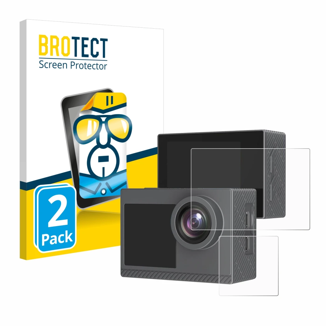 Face avant d’un emballage produit avec le logo de la marque BROTECT. À côté, l’appareil Akaso Brave 4 Pro est représenté avec