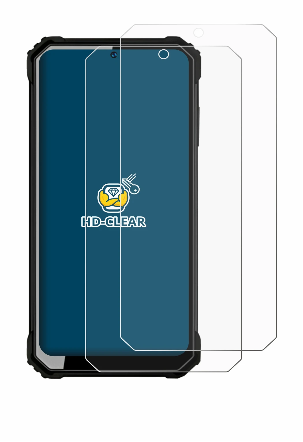 Image de l'appareil Oukitel WP23 avec une grande variété de protections d'écran.