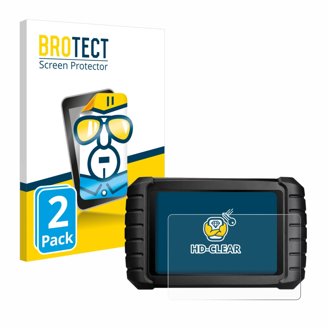 Face avant d’un emballage produit avec le logo de la marque BROTECT. À côté, l’appareil iCarsoft CR Max est représenté avec la