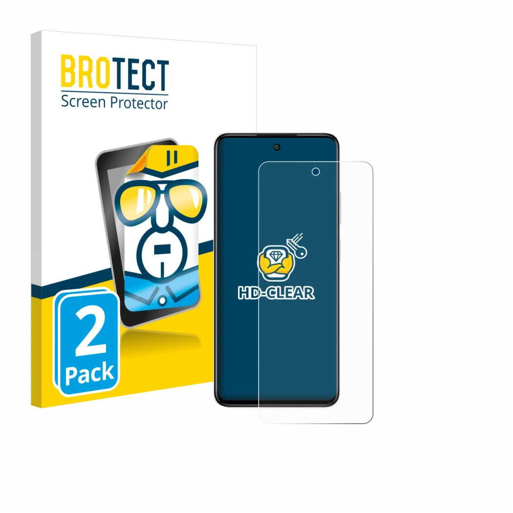 Face avant d’un emballage produit avec le logo de la marque BROTECT. À côté, l’appareil Infinix Smart 8 est représenté avec la