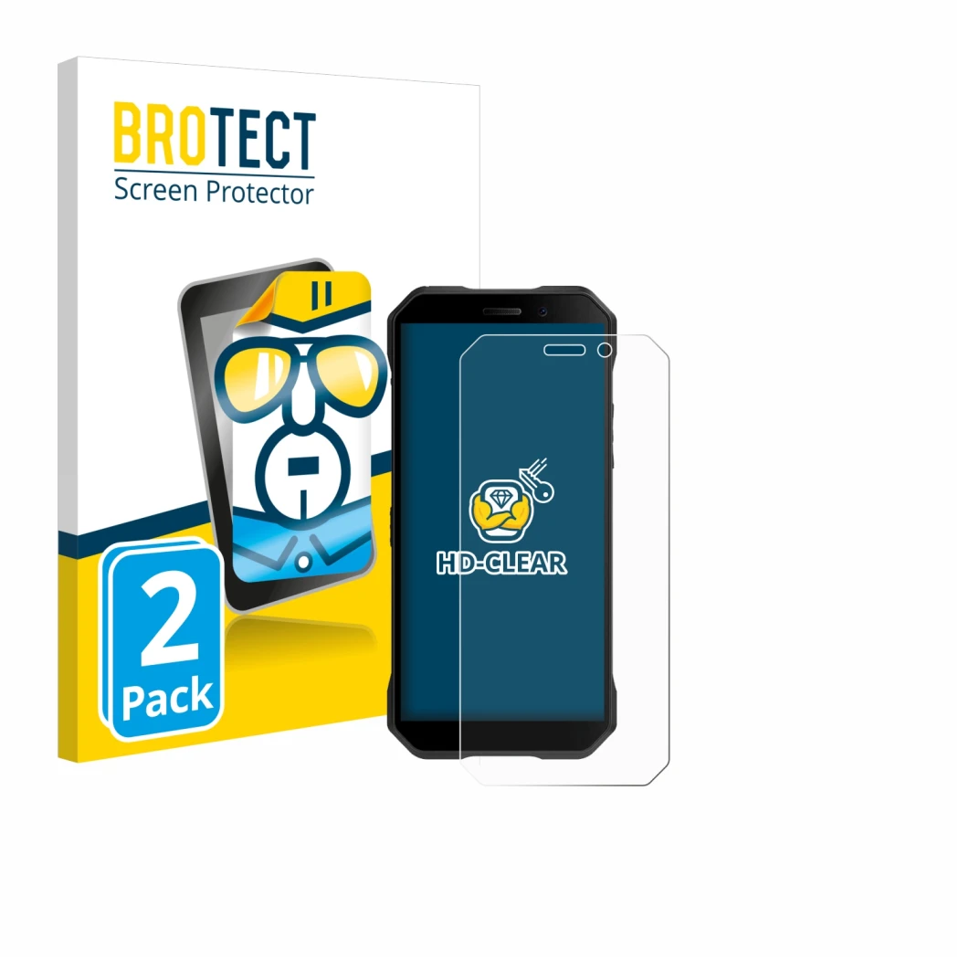 Face avant d’un emballage produit avec le logo de la marque BROTECT. À côté, l’appareil Doogee S61 Pro est représenté avec la