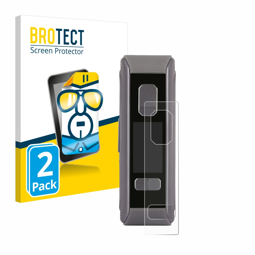 Face avant d’un emballage produit avec le logo de la marque BROTECT. À côté, l’appareil GeekVape Aegis Max2 / Max100 est repré