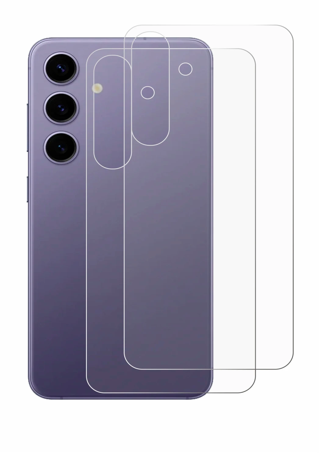 Image de l'appareil Samsung Galaxy S24 (Arrière) avec une grande variété de protections d'écran.