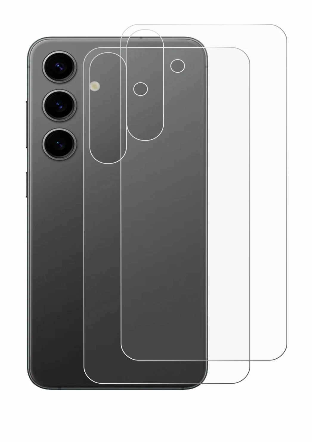 Image de l'appareil Samsung Galaxy S24 Plus (Arrière) avec une grande variété de protections d'écran.