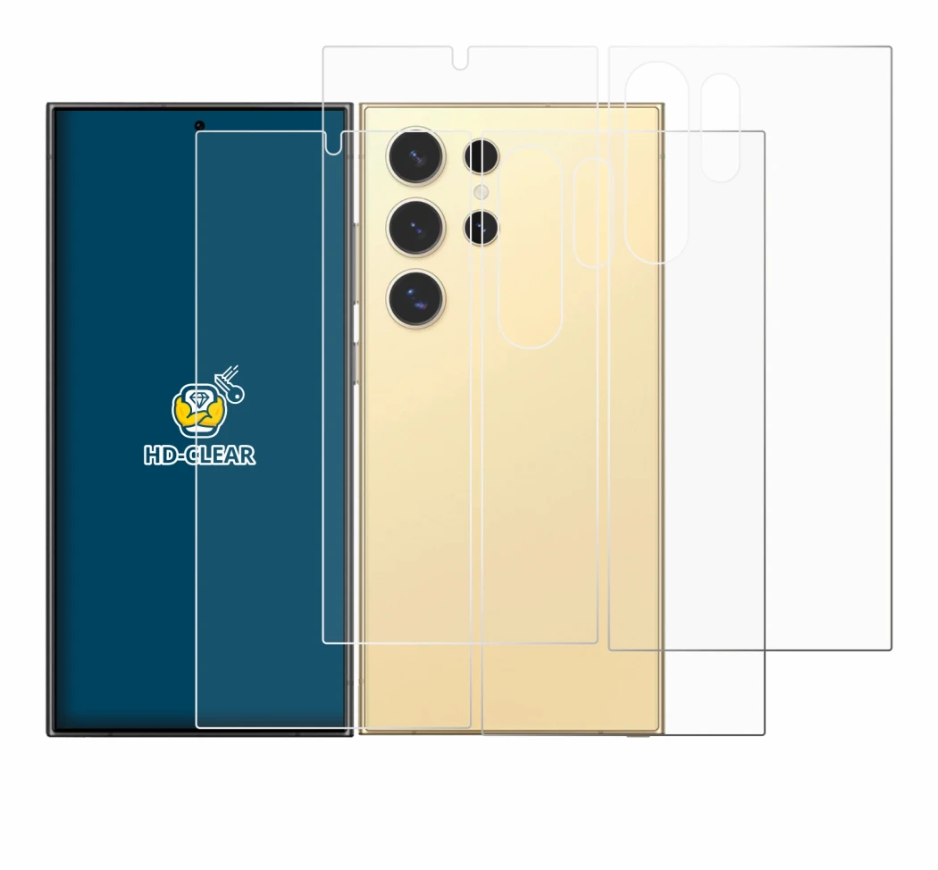 Image de l'appareil Samsung Galaxy S24 Ultra (case-friendly) (Avant+Arrière) avec une grande variété de protections d'écran.