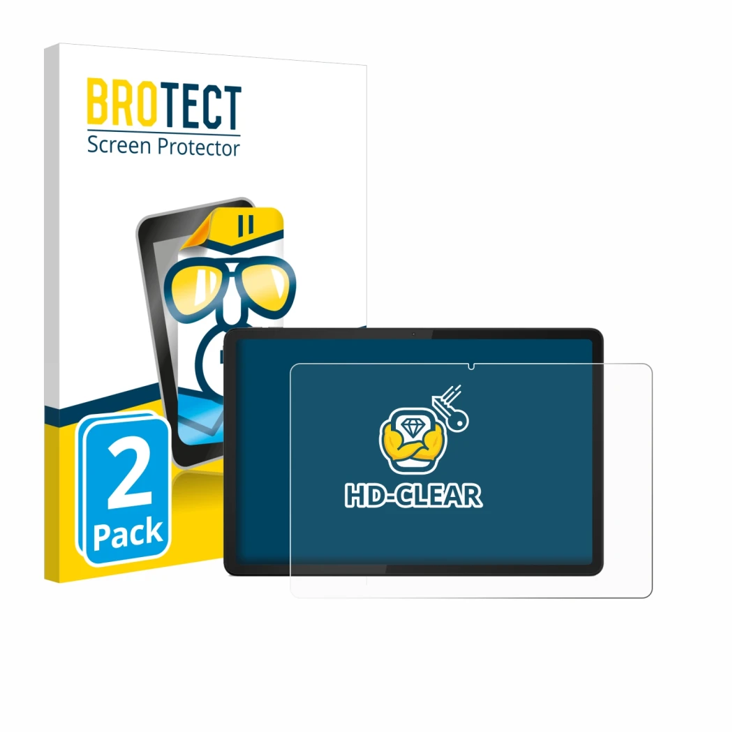 Face avant d’un emballage produit avec le logo de la marque BROTECT. À côté, l’appareil Lenovo Tab M11 est représenté avec la 