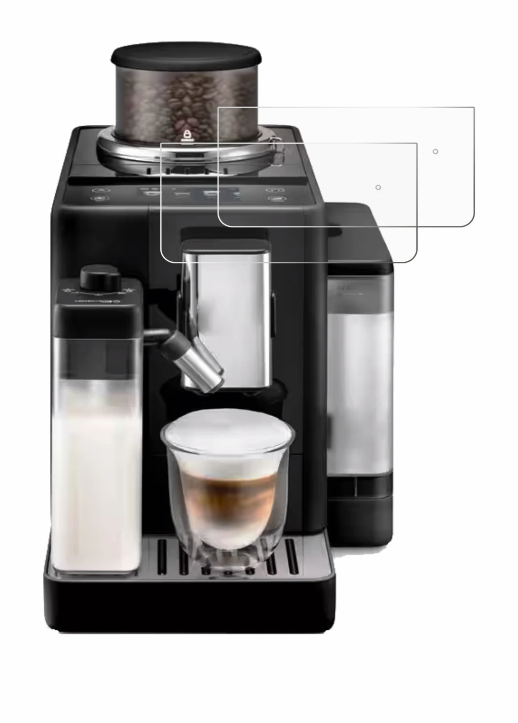 Image de l'appareil DeLonghi Rivelia avec une grande variété de protections d'écran.