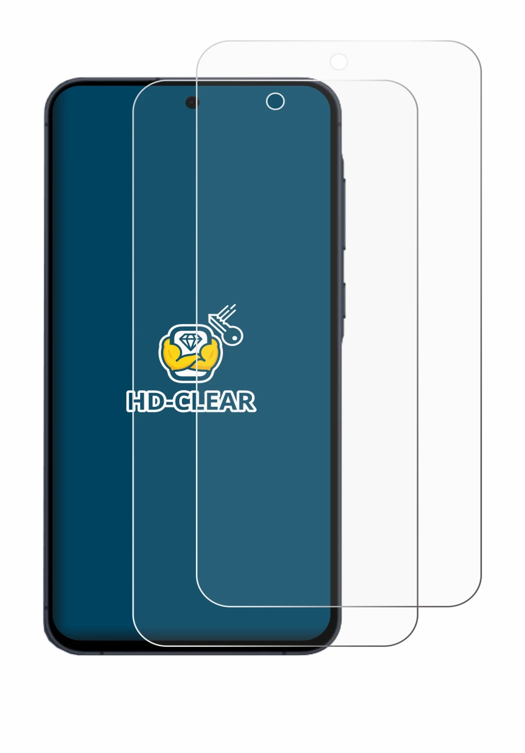Image de l'appareil Samsung Galaxy A55 5G avec une grande variété de protections d'écran.