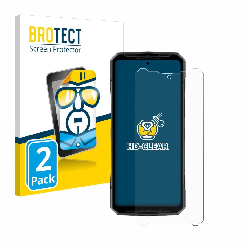 Face avant d’un emballage produit avec le logo de la marque BROTECT. À côté, l’appareil Doogee DK10 est représenté avec la pro