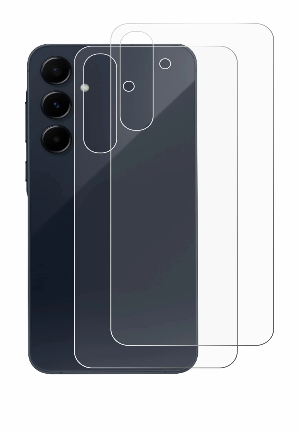 Image de l'appareil Samsung Galaxy A55 5G (Arrière) avec une grande variété de protections d'écran.