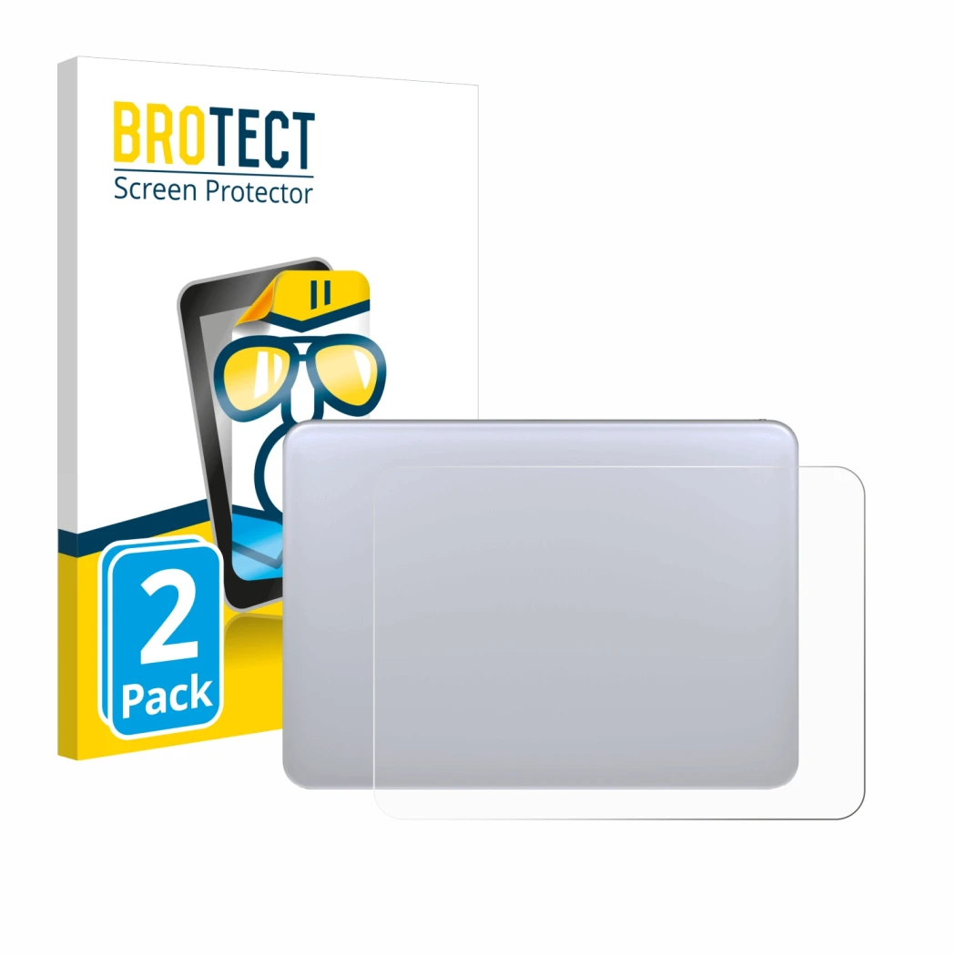 Face avant d’un emballage produit avec le logo de la marque BROTECT. À côté, l’appareil Apple Magic 3 (Touch Trackpad) est rep