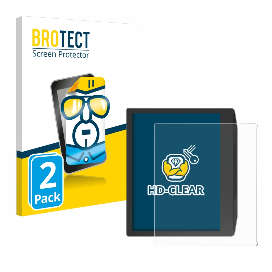 Face avant d’un emballage produit avec le logo de la marque BROTECT. À côté, l’appareil PocketBook Era Color est représenté av