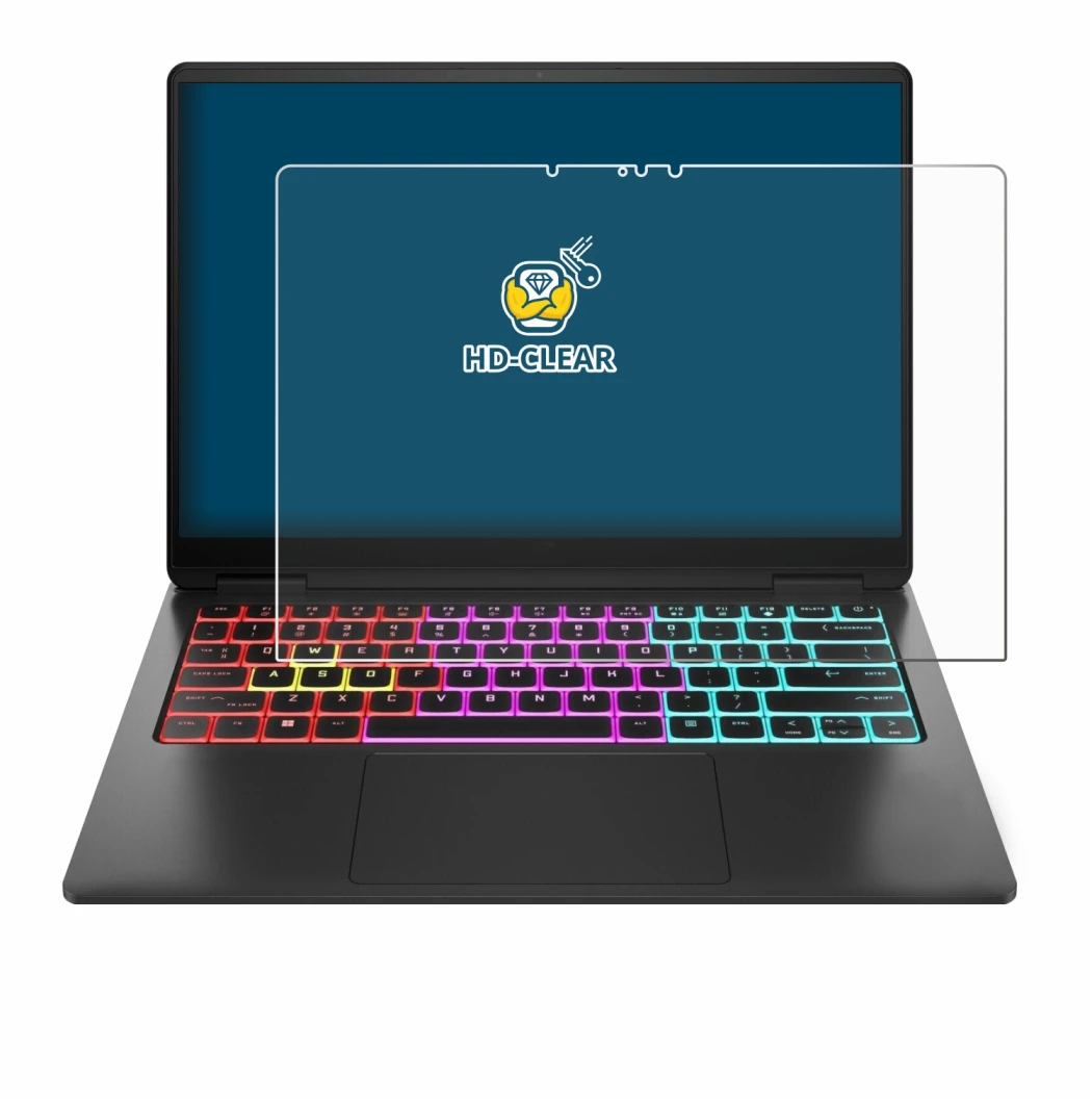 Image de l'appareil HP Omen Transcend 14 avec une grande variété de protections d'écran.