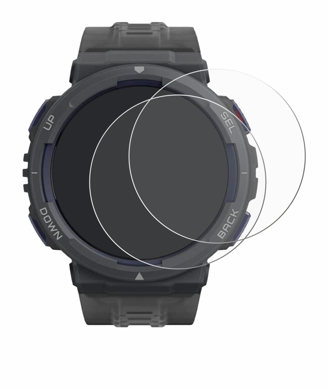 Image de l'appareil Amazfit Active Edge avec une grande variété de protections d'écran.