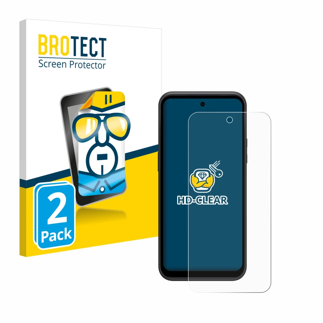 Face avant d’un emballage produit avec le logo de la marque BROTECT. À côté, l’appareil HMD XR21 est représenté avec la protec