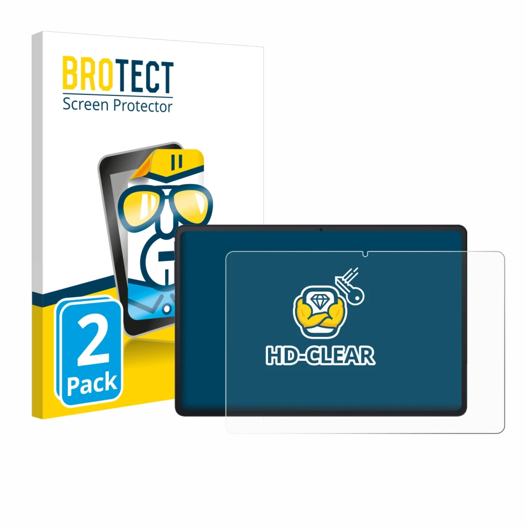 Face avant d’un emballage produit avec le logo de la marque BROTECT. À côté, l’appareil Blackview Tab 90 WiFi est représenté a