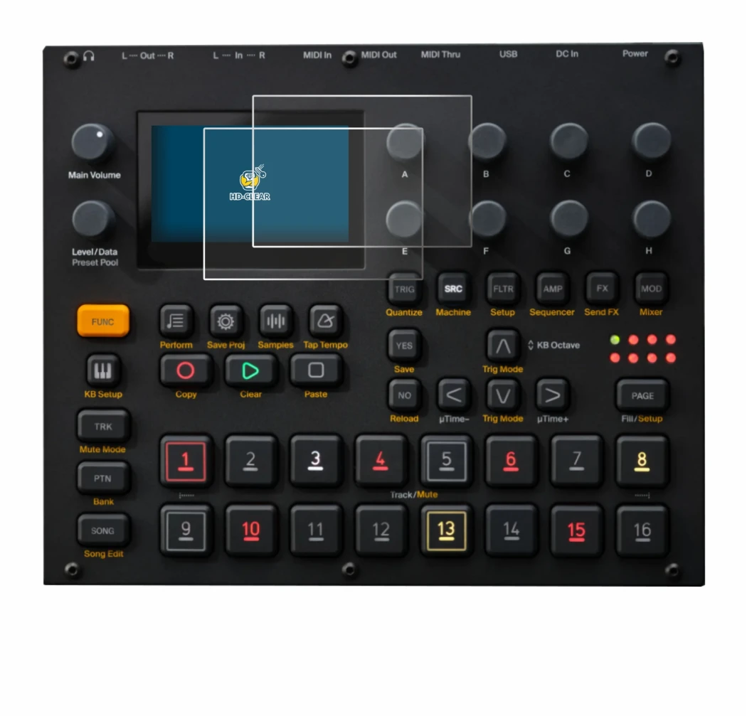 Image de l'appareil Elektron Digitakt II avec une grande variété de protections d'écran.