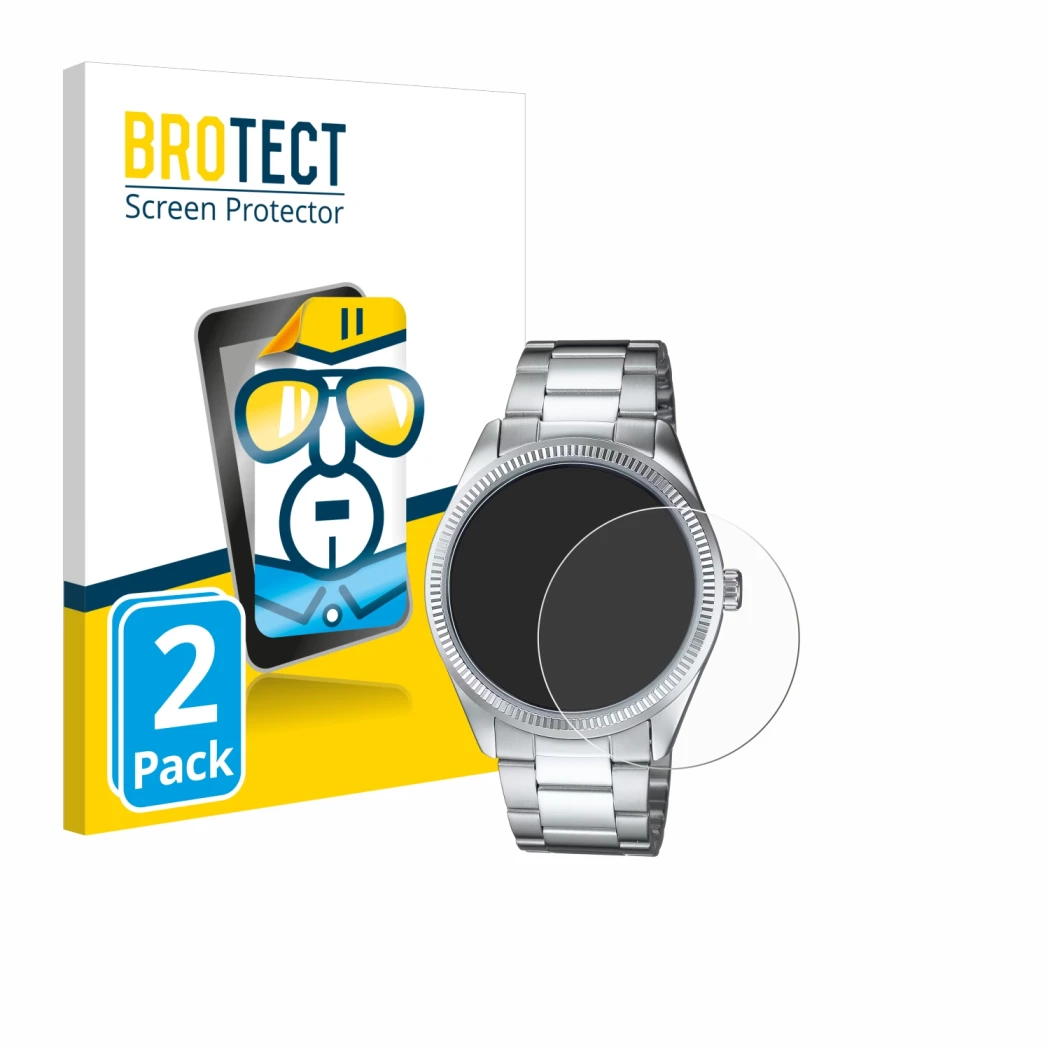 Face avant d’un emballage produit avec le logo de la marque BROTECT. À côté, l’appareil Casio MTP-1302PD est représenté avec l