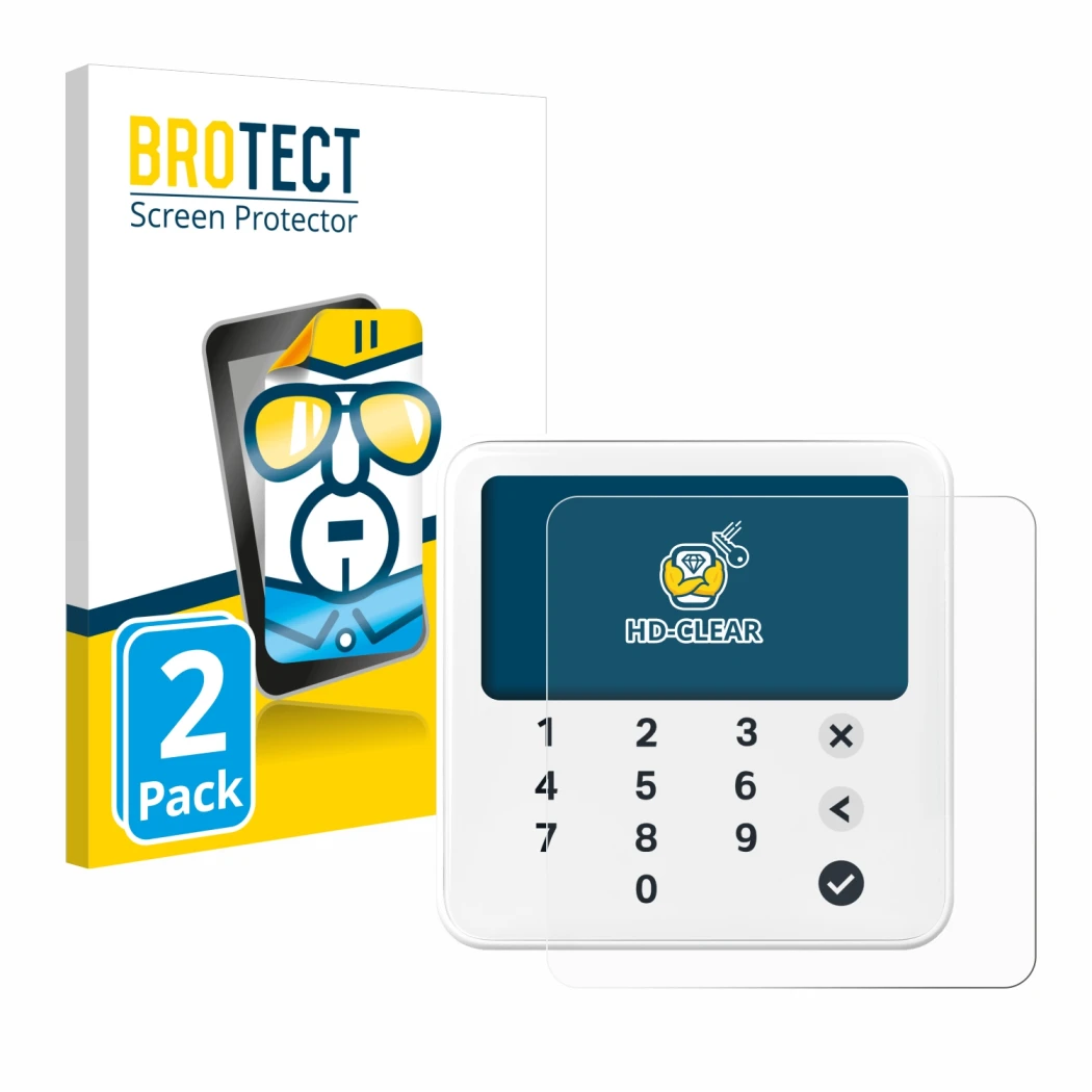 Face avant d’un emballage produit avec le logo de la marque BROTECT. À côté, l’appareil SumUp Solo Lite est représenté avec la