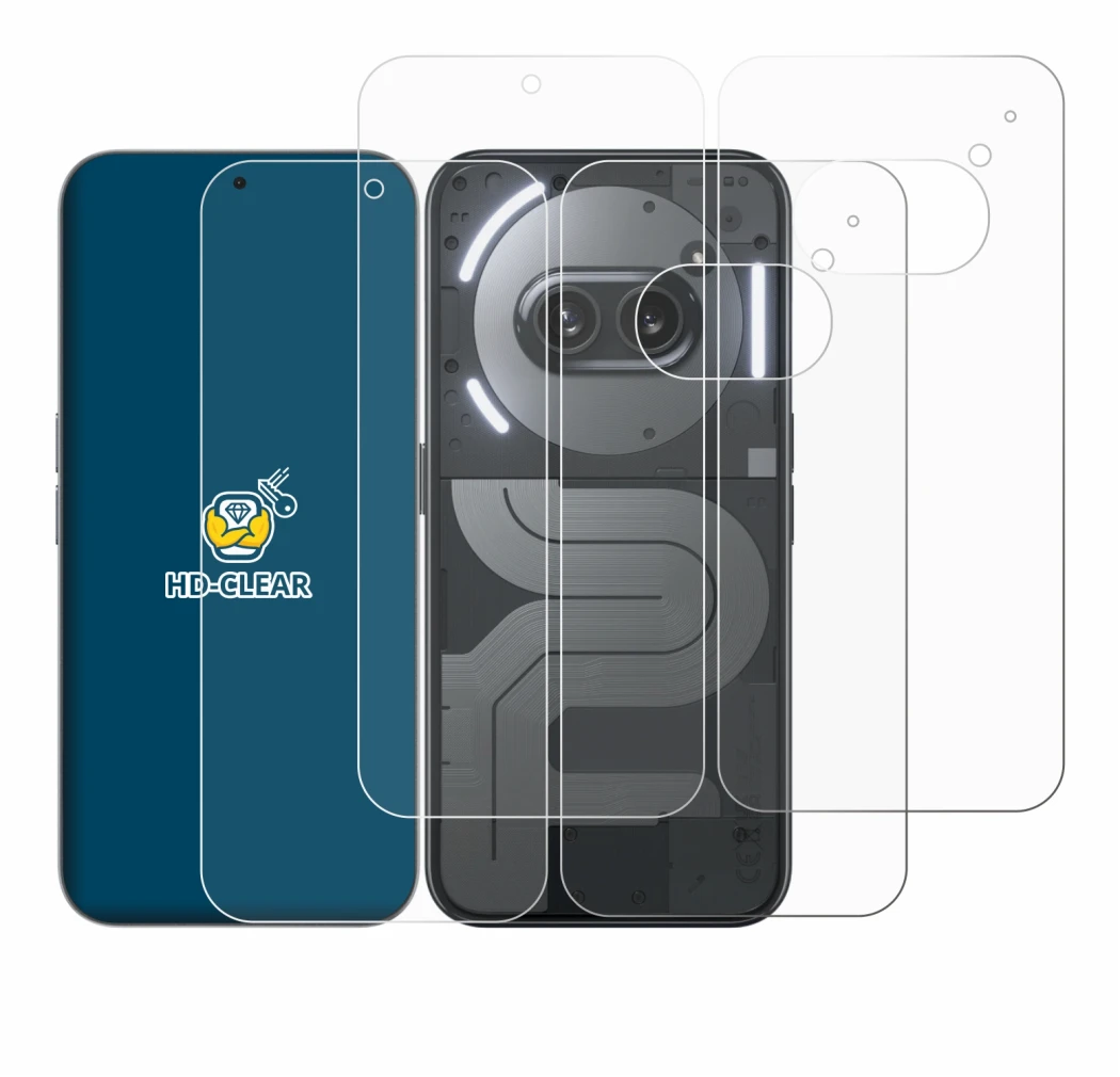 Image de l'appareil Nothing Phone (2a) Plus (Avant+Arrière) avec une grande variété de protections d'écran.