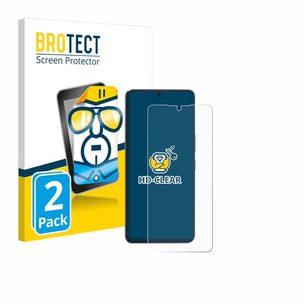 Face avant d’un emballage produit avec le logo de la marque BROTECT. À côté, l’appareil Cubot Max 5 est représenté avec la pro